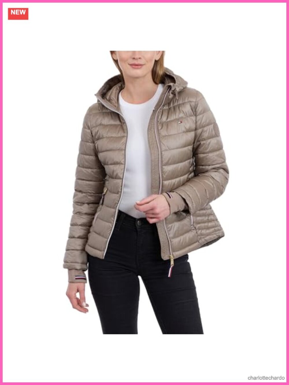 Lightweight Packable Puffer Jacket With Hood & Bag Nylon
